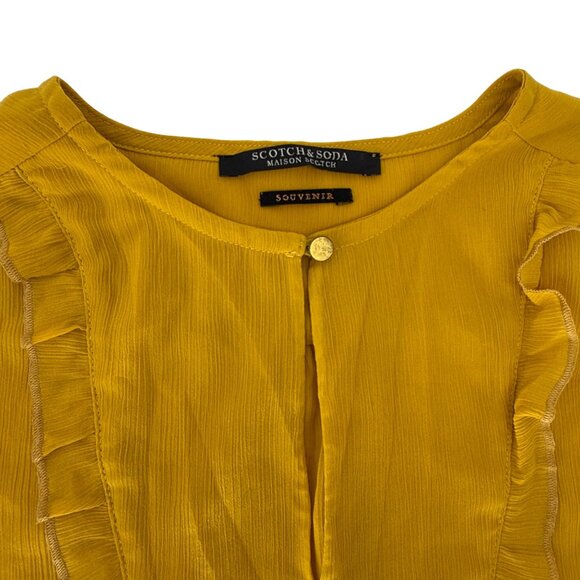 Scotch & Soda Mustard Yellow Ruffled Long Sleeve Blouse Womens Size S - Picture 5 of 7